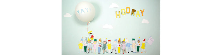 Paper Cutout Kids Celebrating a Birthday on a Sky Background