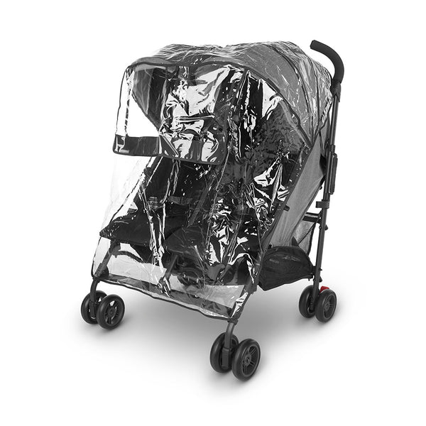 uppababy glink 2 stroller for twins in greyson with rainshield accessory