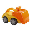 Orange and yellow excavator sand toy.