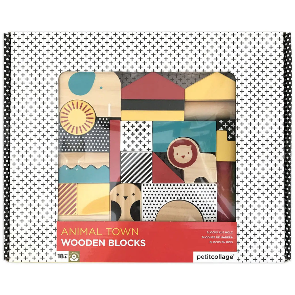 wooden building blocks with animal print vibrant colors