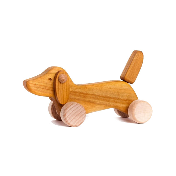 BAJOl Dachshund Puppy Wooden  Pull Toy in White