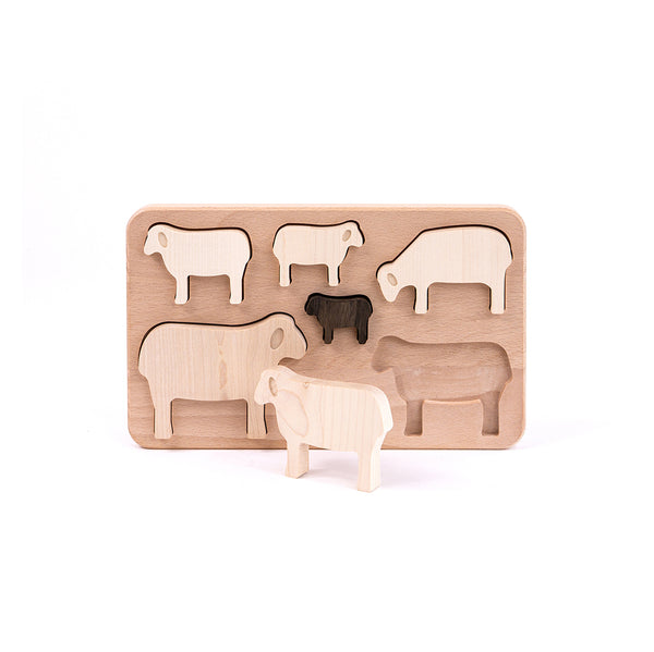 BAJO Natural Wood Sheep Puzzle Sorting Toy
