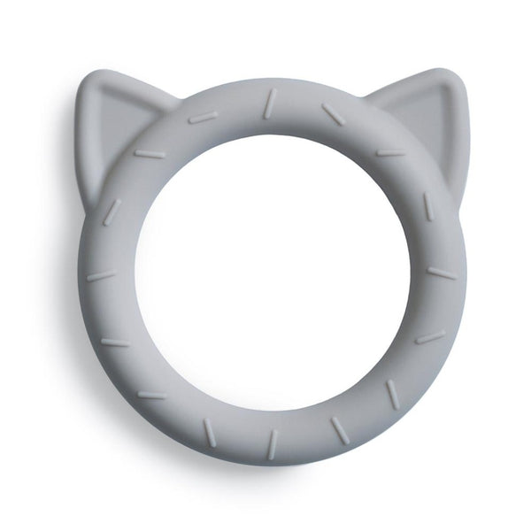 Mushie Stone Silicone Cat Teether Infant Baby Teething Accessory  light grey