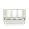 dadada Sage Soho 3-in-1 Convertible Crib to Toddler Bed Furniture. Pastel green in color. Front view, different height.