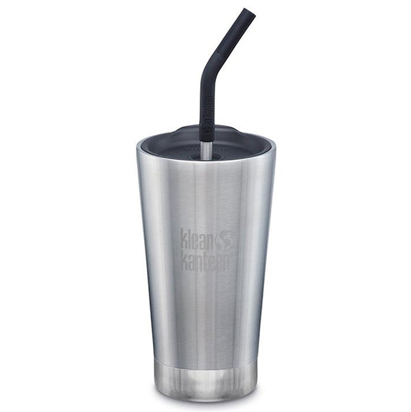 Klean Kanteen Stainless Steel Insulated 16oz Tumbler with Straw brushed stainless silver grey black