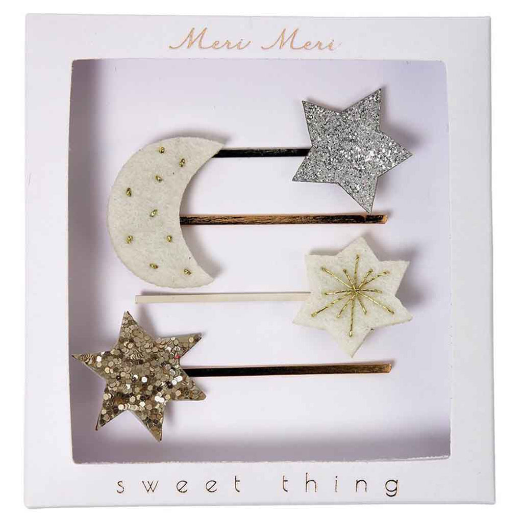 Meri Meri Children's Hair Slide Pin Accessory stars moons glitter sparkle
