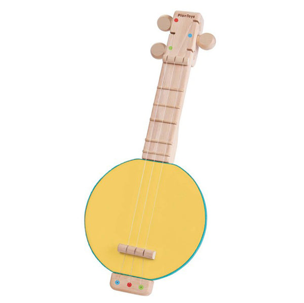 Plan Toys Children's Wooden Banjolele Musical Instrument Toy yellow green beige strings