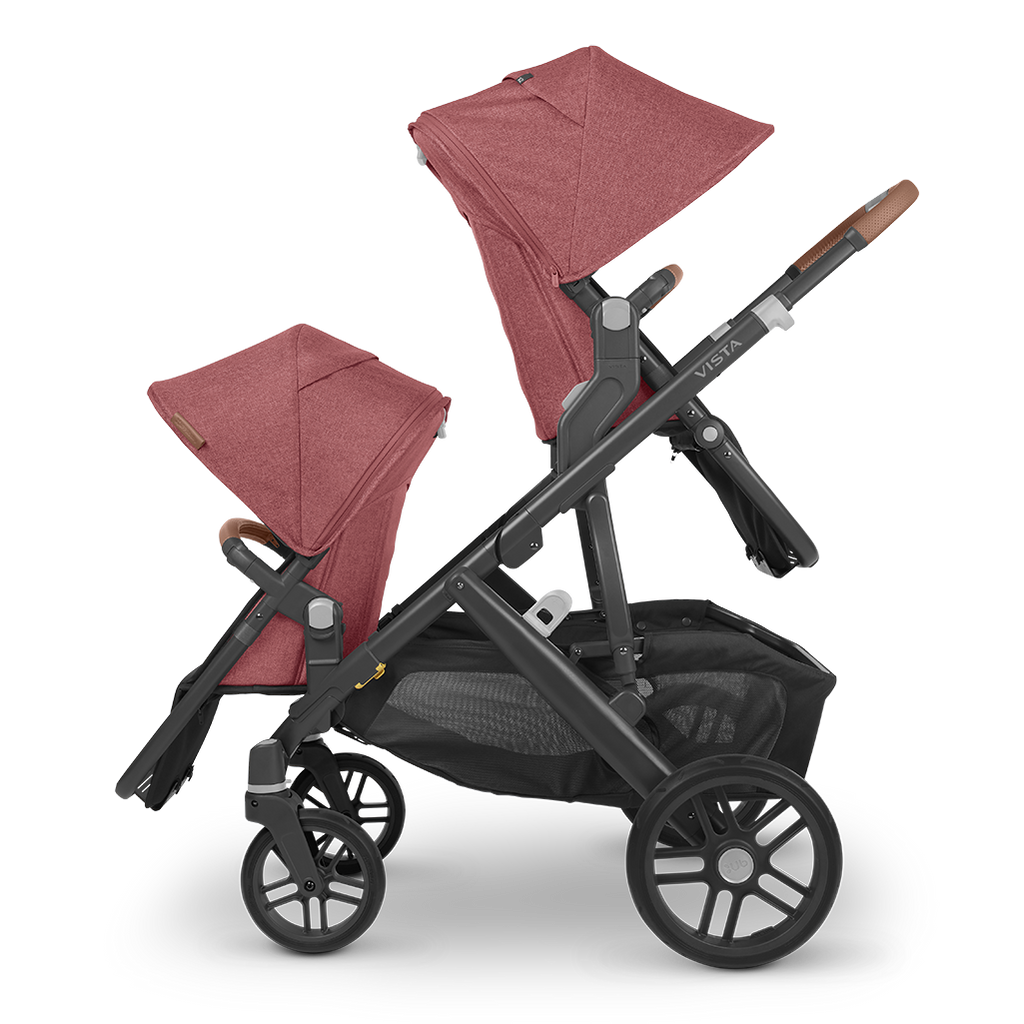 Side of Uppababy VISTA V2 Stroller with Two Rumbleseats in Lucy Red