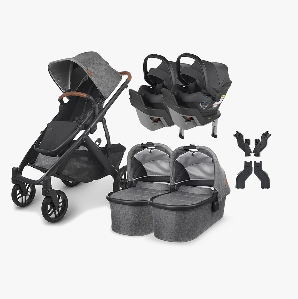 UPPAbaby VISTA V2 and MESA Max carseat stroller for twins in Greyson