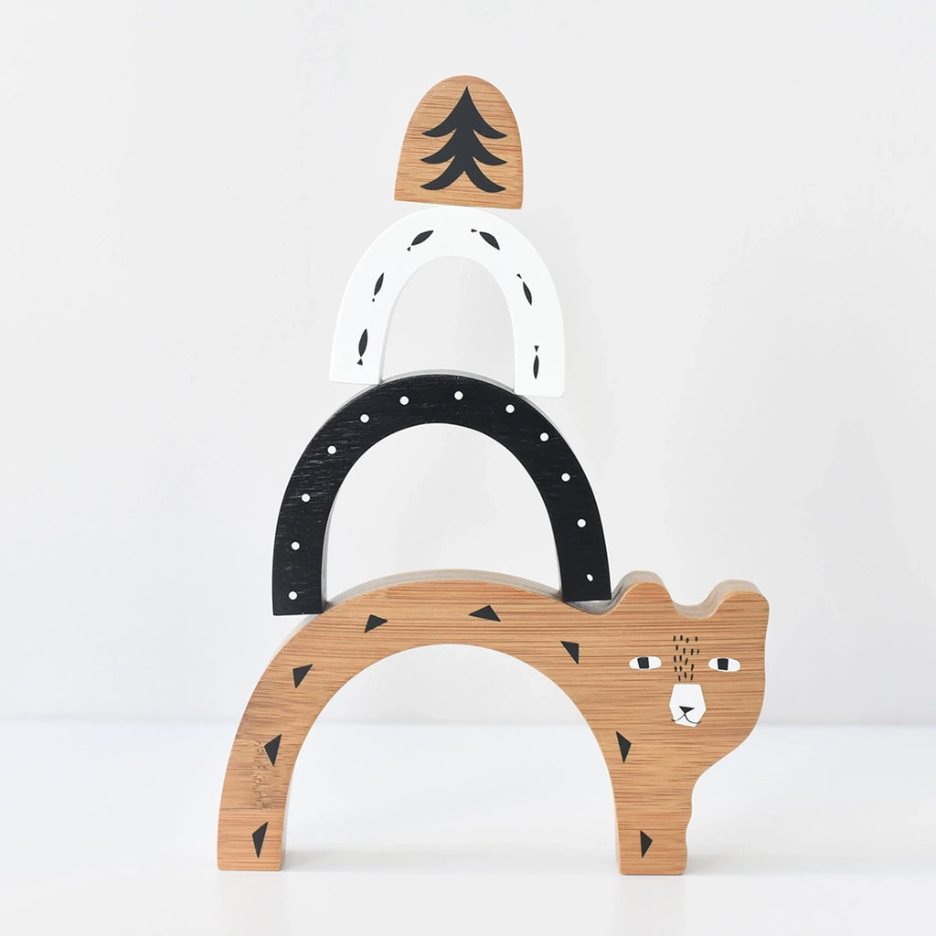 Wee Gallery Bamboo Nesting Bear Wooden Stacking Puzzle, stacked.
