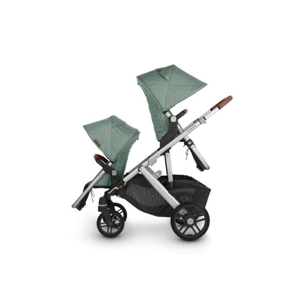 Side of Uppababy VISTA V2 Stroller with Two Rumbleseats in Emmett Green