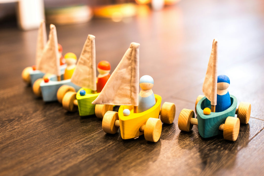 Wooden Sailboats with Wheels Childrens Toy