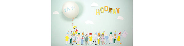 Paper Cutout Kids Celebrating a Birthday on a Sky Background