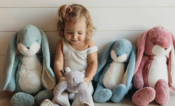 Toddler with Bunnies by the Bay Stuffies