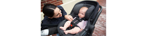 Mom Out with Baby in UPPAbaby MESA MAX Infant Car Seat