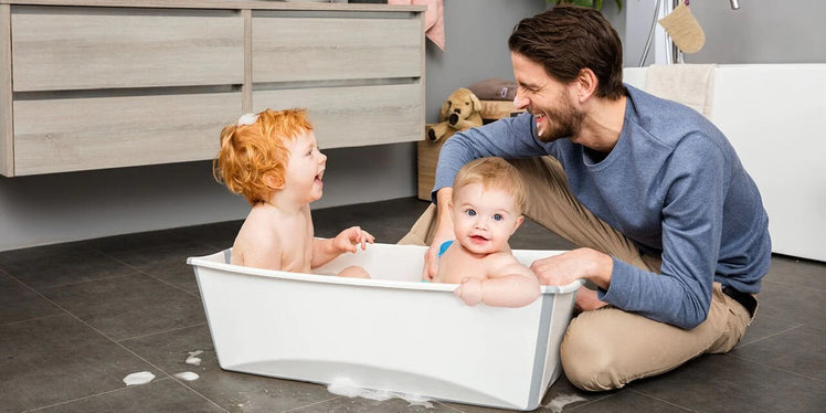 Flexibath with Two Kids and Dad in Bathroom