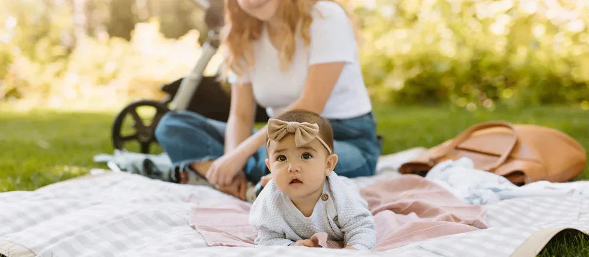 Little Unicorn outdoor grey plaid picnic blanket