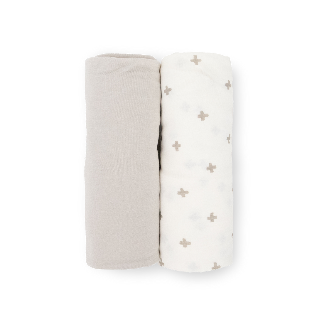 Little Unicorn Grey Cross Stretch Knit Swaddle Blanket 2 Pack, versatile muslin swaddle for babies