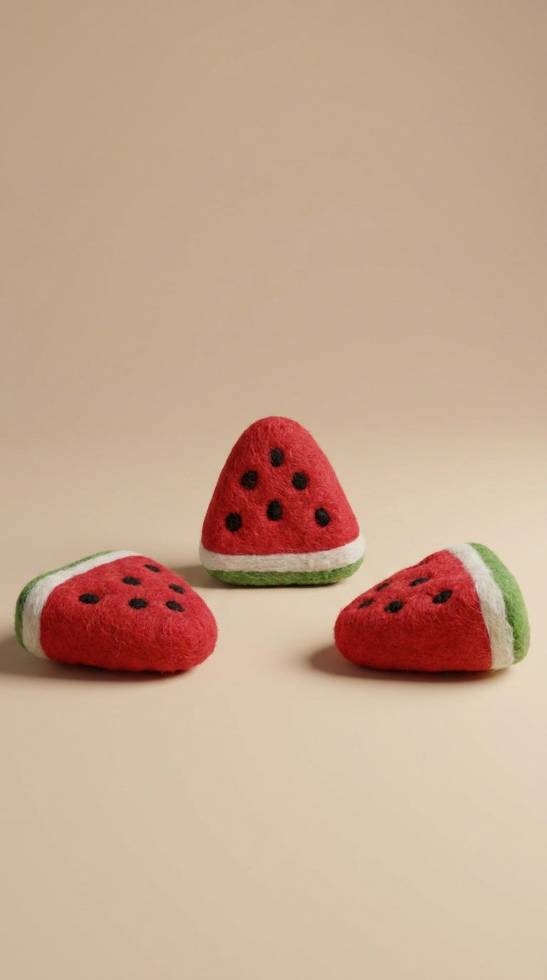 Close-up of Kaddu's Felt Watermelon showing handcrafted wool detail