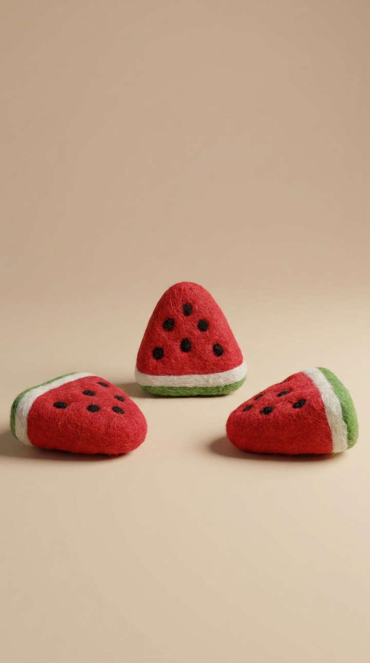 Close-up of Kaddu's Felt Watermelon showing handcrafted wool detail