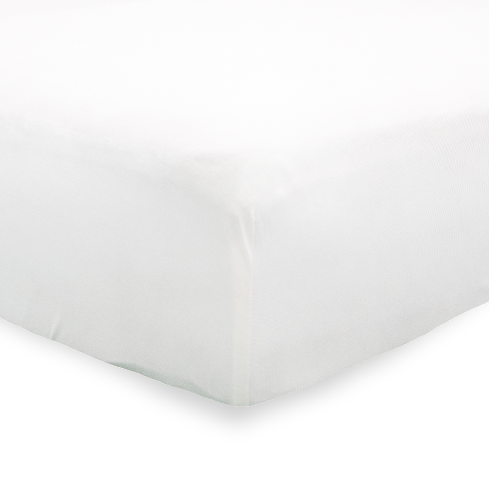 White Little Unicorn crib sheet displayed on crib, breathable organic crib sheets perfect for boys and girls