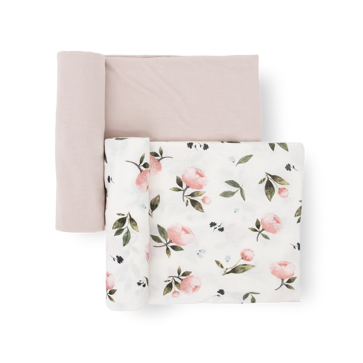 Little Unicorn Stretch Knit Swaddle Blanket 2 Pack - Watercolor Rose, soft baby blanket for newborns