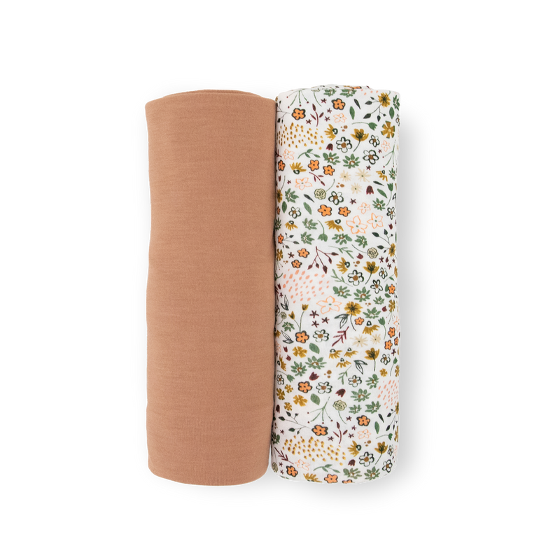 Little Unicorn Stretch Knit Swaddle Blanket 2 Pack - Pressed Petals, muslin swaddle baby blankets for everyday use