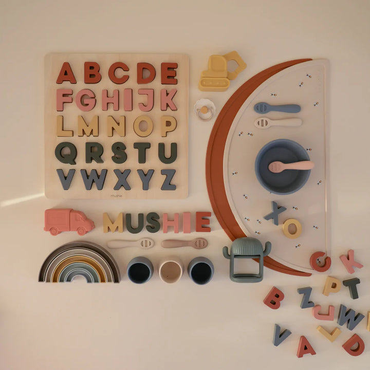 Mushie Silicone Placemat in bees perfect for childrens placemats to keep mealtime tidy and stylish.