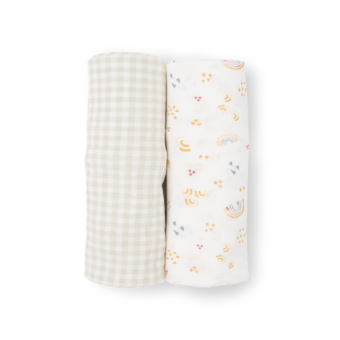 Little Unicorn Stretch Knit Swaddle Blanket 2 Pack - Rainbows, muslin blankets baby for everyday use