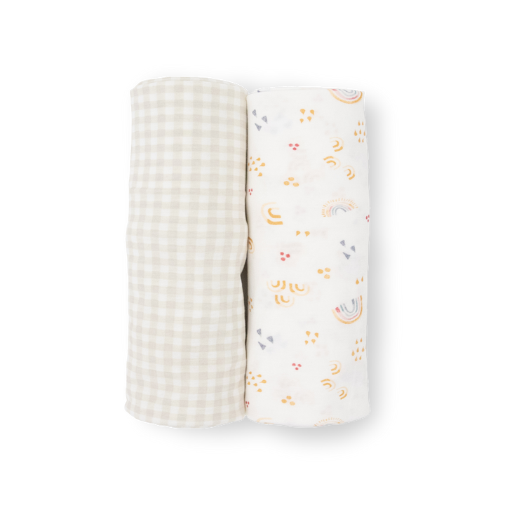 Little Unicorn Stretch Knit Swaddle Blanket 2 Pack - Rainbows, muslin blankets baby for everyday use