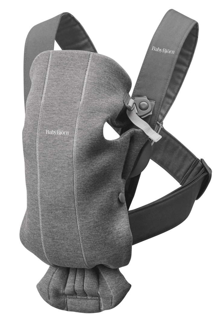 BabyBjorn Baby Carrier Mini in Dark Grey 3D Jersey, soft stretchy newborn carrier with adjustable head support