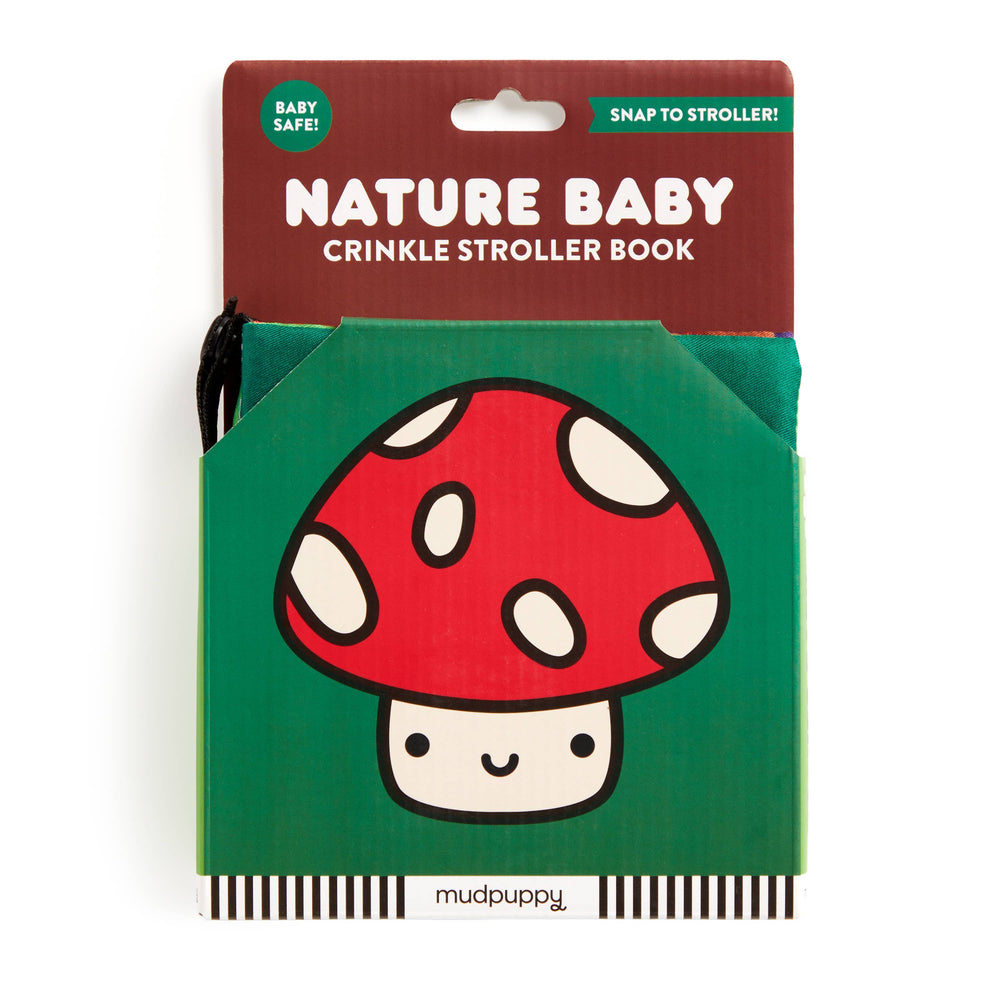 Mudpuppy Nature Baby Crinkle Fabric Stroller Book package with baby-safe snap-on strap
