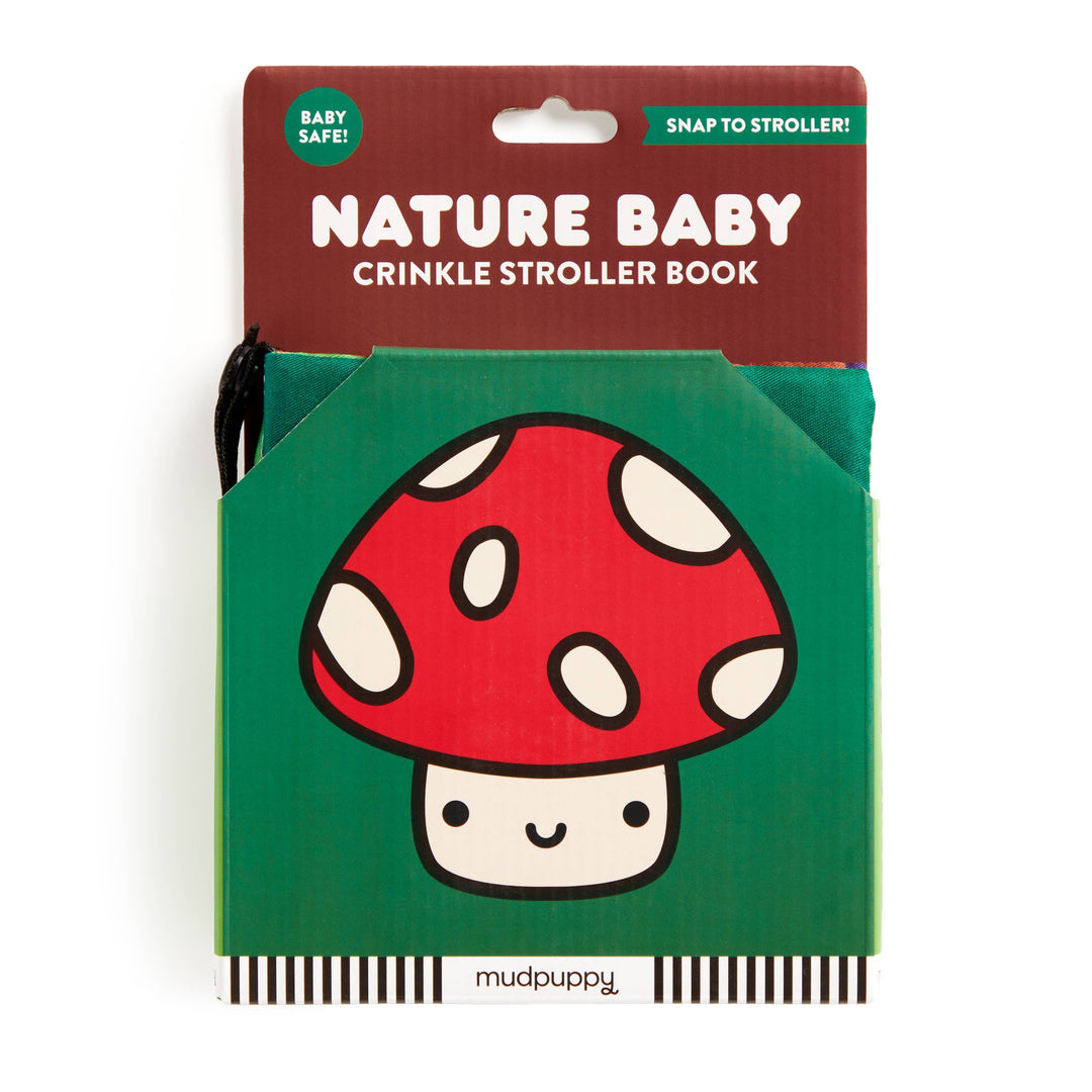 Mudpuppy Nature Baby Crinkle Fabric Stroller Book package with baby-safe snap-on strap