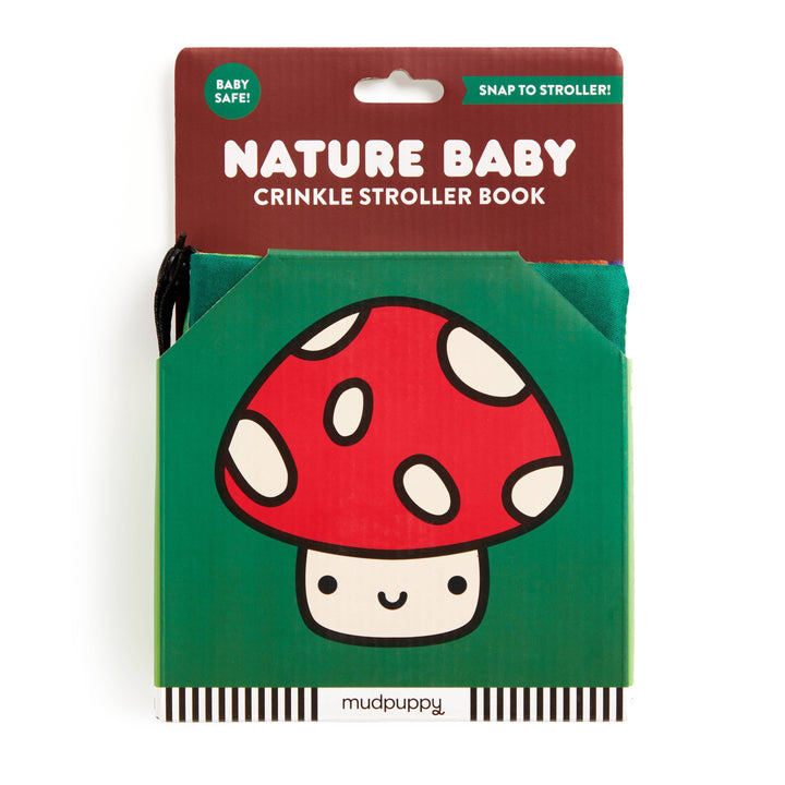 Mudpuppy Nature Baby Crinkle Fabric Stroller Book package with baby-safe snap-on strap