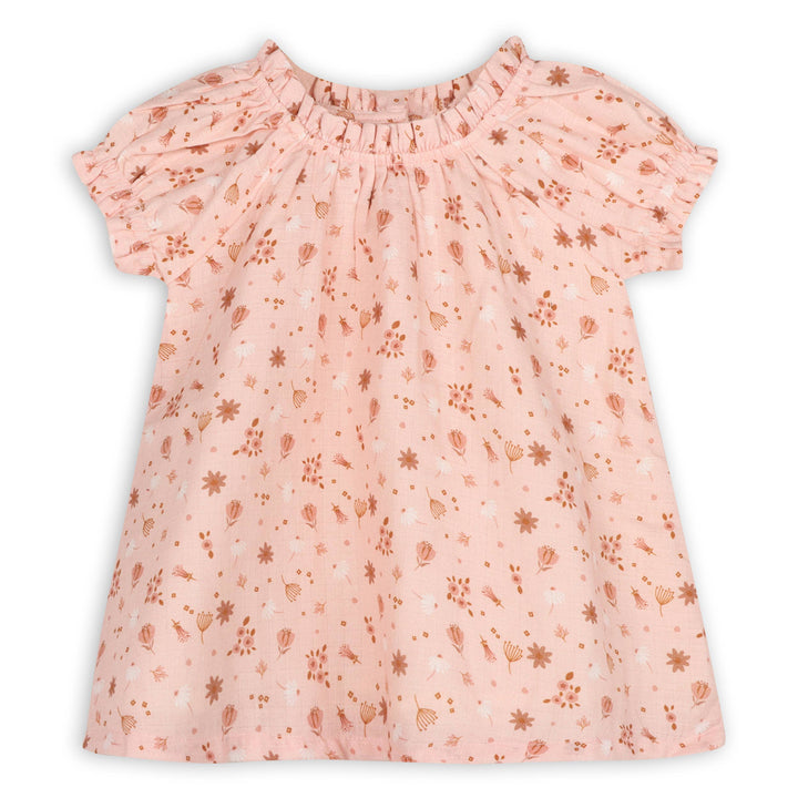 Dress your baby girl in Viverano Organics Pink Floral Puff Sleeve Dress, adorable baby girl clothing for everyday wear.