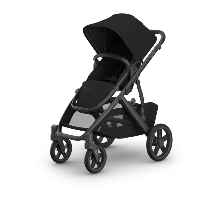 UPPAbaby Vista V3 James Black hero — best all-black full-size stroller carbon frame black leather