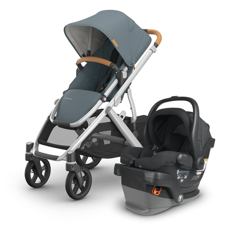 UPPAbaby Vista V3 stroller and Mesa V2 infant carseat in Callum and Jake