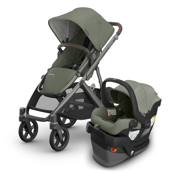 Evelyn Meadow Green UPPAbaby Vista V3 stroller and Mesa V3 car seat travel system