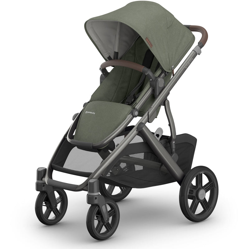 Front left angle Evelyn Uppababy Vista V3 Stroller, best stroller for infant comfort