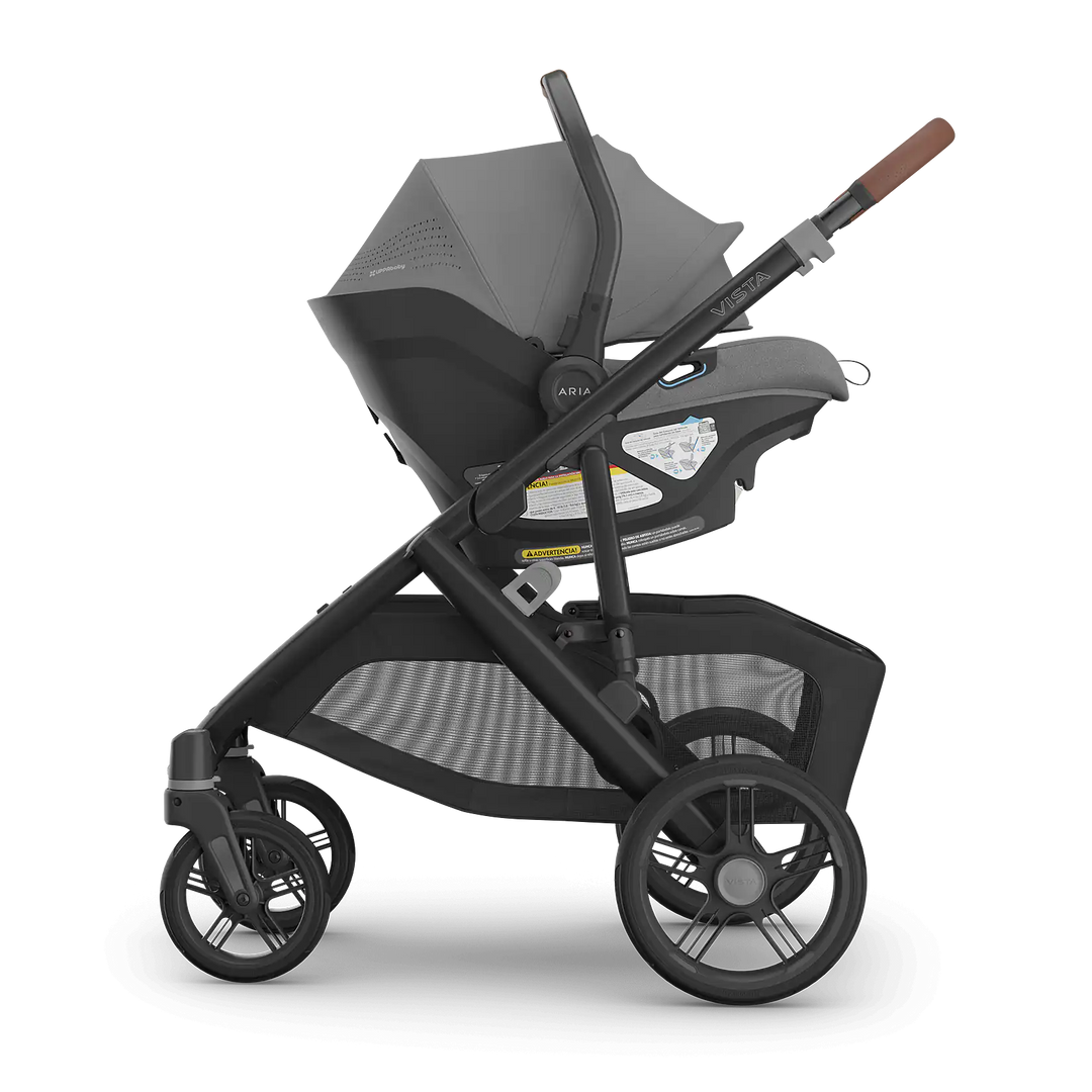 UPPAbaby Vista V3 Greyson with Aria V2 Greyson side — best charcoal travel system for newborns