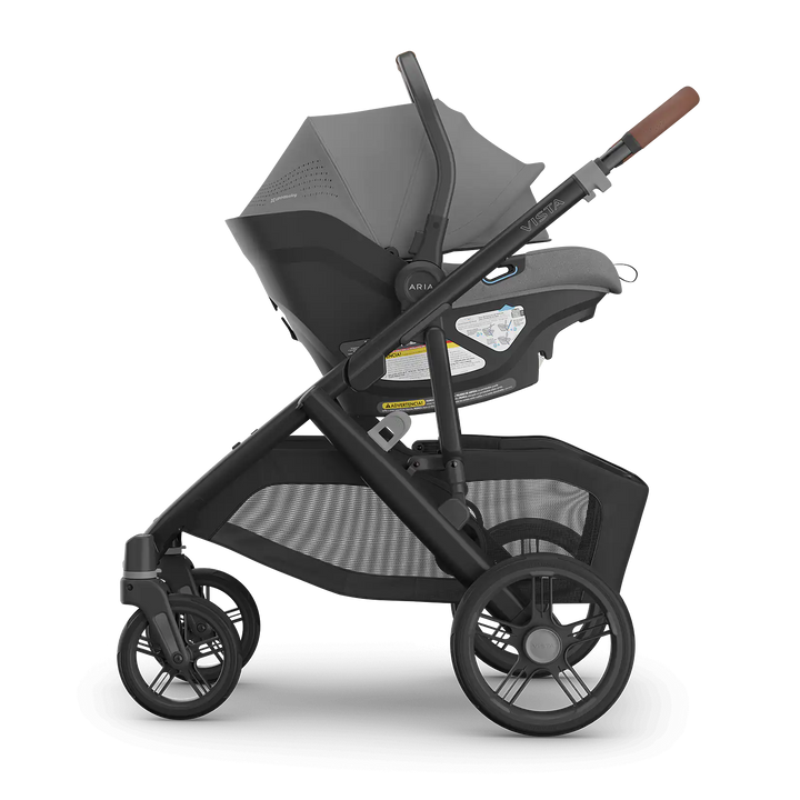 UPPAbaby Vista V3 Greyson with Aria V2 Greyson side — best charcoal travel system for newborns
