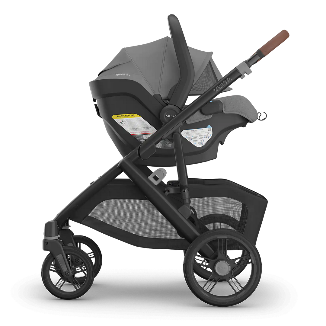 profile view of uppababy vista v3 frame and mesa v3 car seat