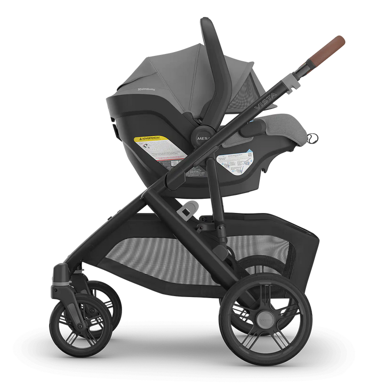 profile view of uppababy vista v3 frame and mesa v3 car seat