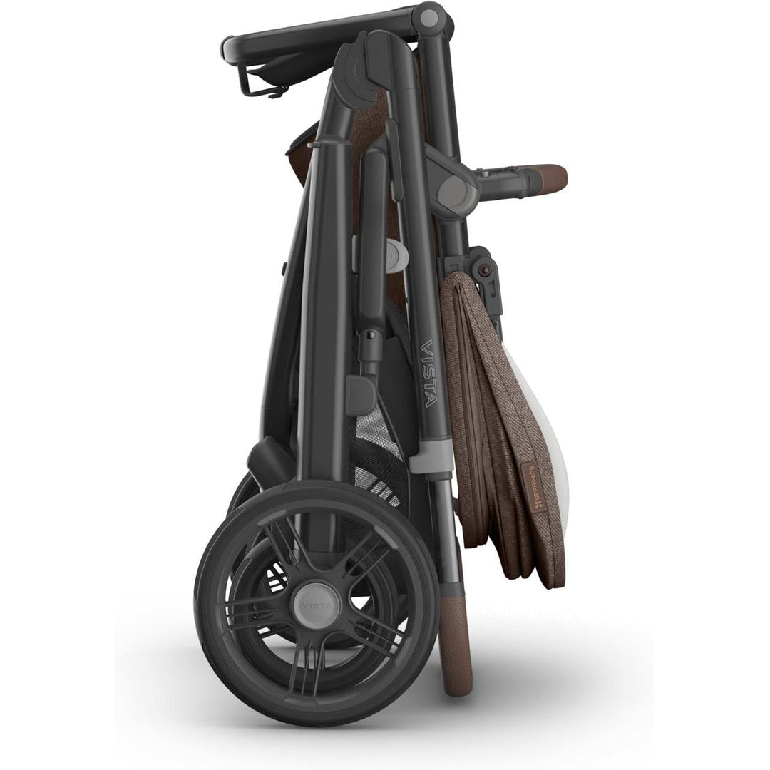 Folded Owen Uppababy Vista V3 Stroller, stroller travel system for compact storage