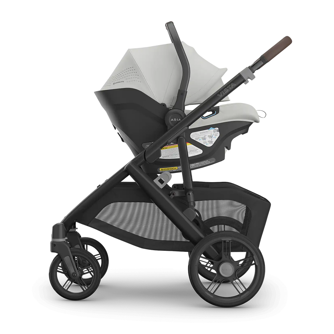 UPPAbaby Vista V3 Savannah with Aria V2 Savannah side — best pearl gray newborn travel system