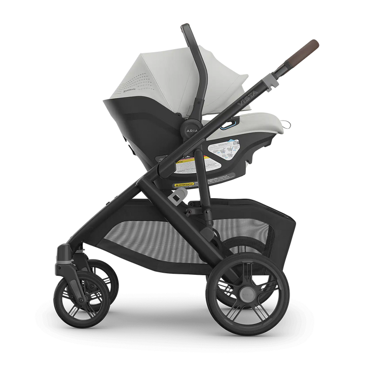 UPPAbaby Vista V3 Savannah with Aria V2 Savannah side — best pearl gray newborn travel system