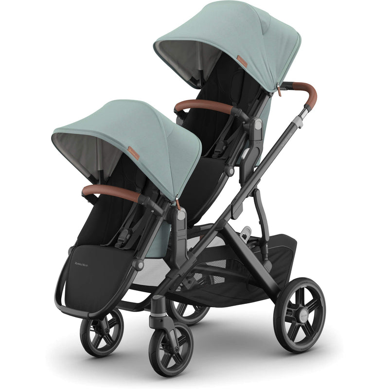 Double configuration Kenzie UPPAbaby Rumbleseat V3, safest stroller for toddler and infant