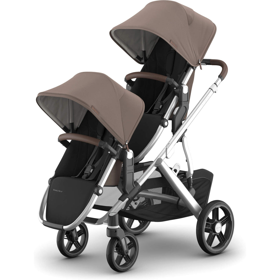 Double configuration Theo UPPAbaby Rumbleseat V3, safest stroller for growing families