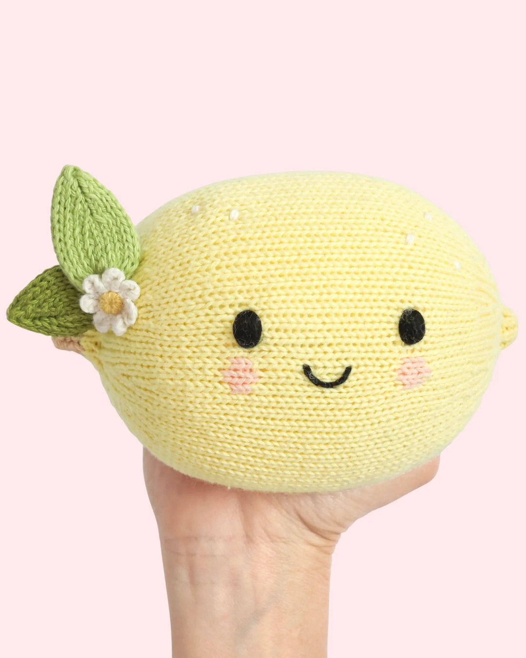 Hand-knit lemon plush toy: Cuddle + Kind Baby Lemon, a soft heirloom baby gift