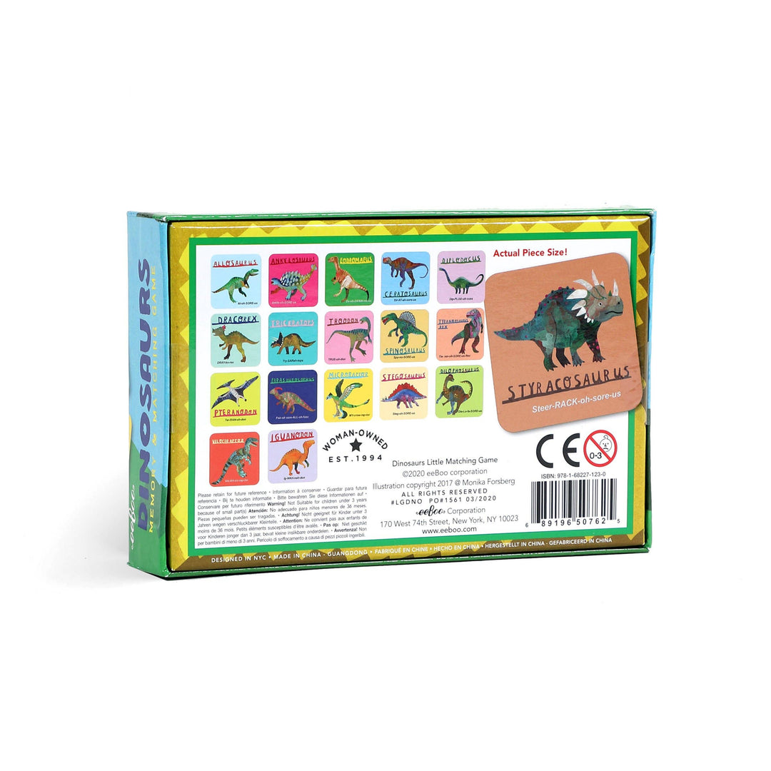 eeBoo Dinosaur memory game tiles spread out showing colorful dinosaur illustration pairs